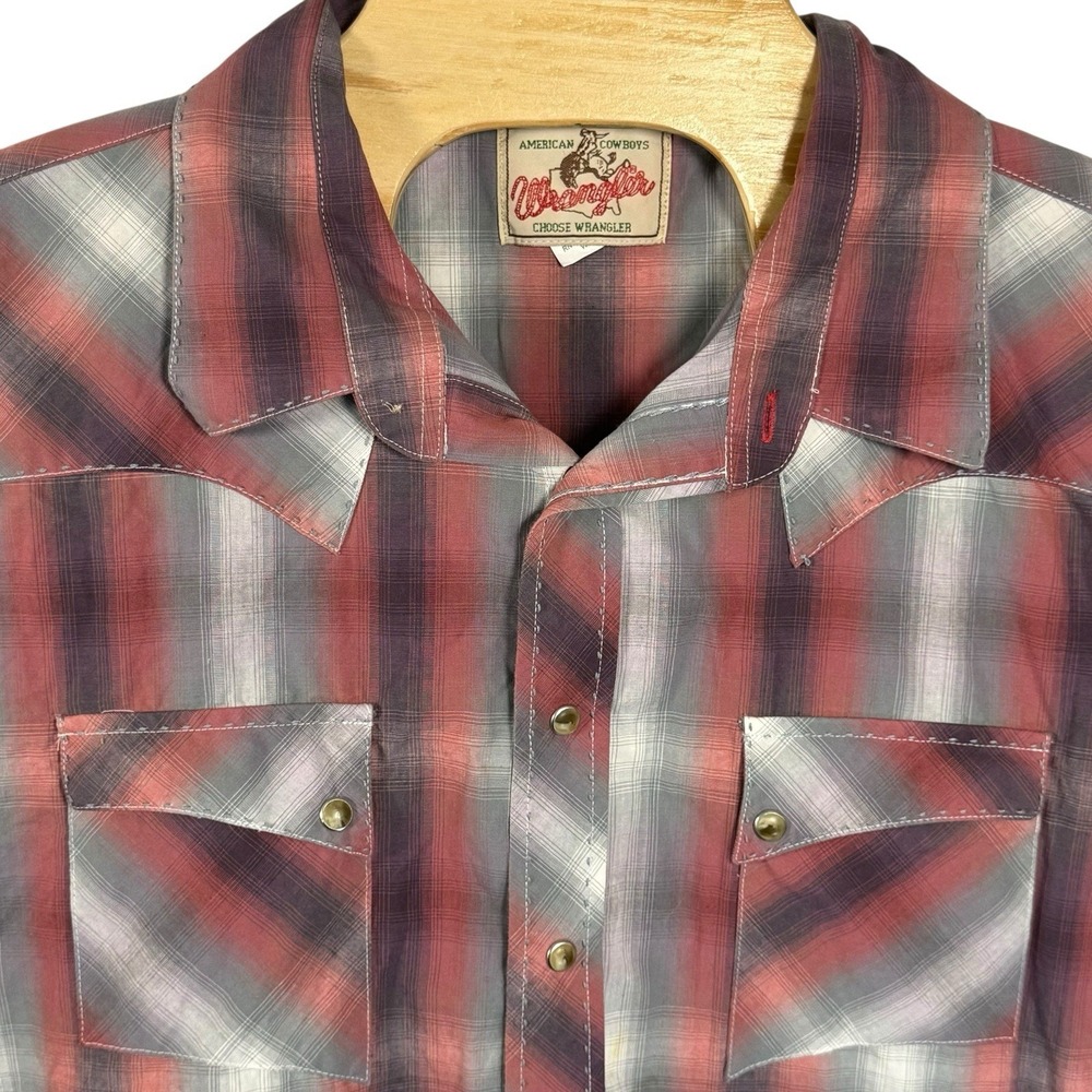 Wrangler Western Men XXL Pearl Snap Shadow Plaid‎ Y2K Pointed Yoke/Pocket Shirt